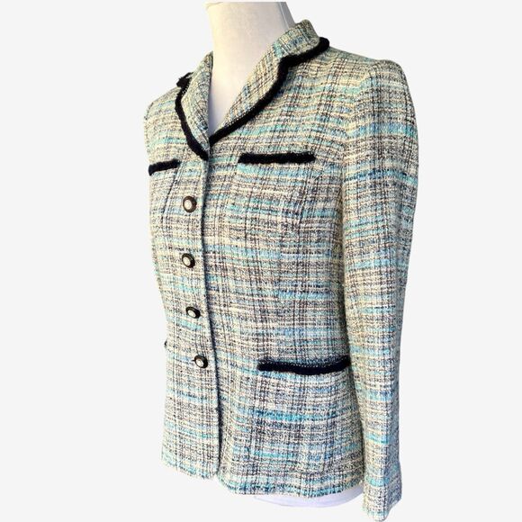 Lady Jacket blue tweed cameo buttons size 2 - Picture 2 of 11